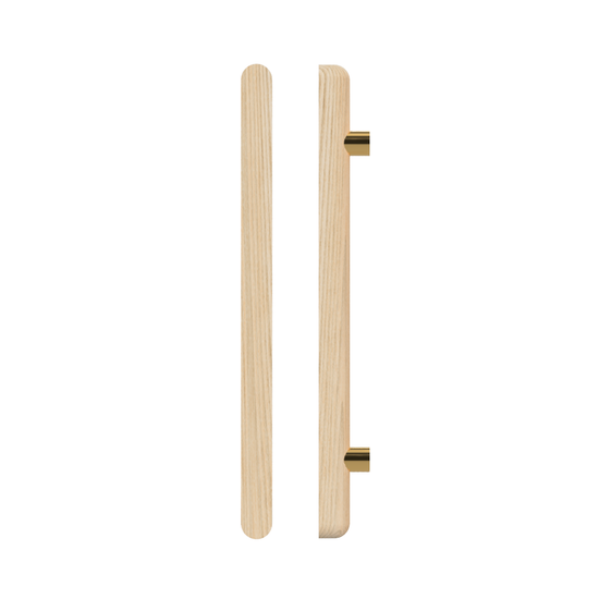 Single T12 Timber Entrance Pull Handle, Tasmanian Oak, CTC1000mm, H1200mm x 40mm x 40mm x Projection 75mm, Coated in Hard Wax (accentuates rich colours) in Tasmanian Oak / Satin Anodised Brass