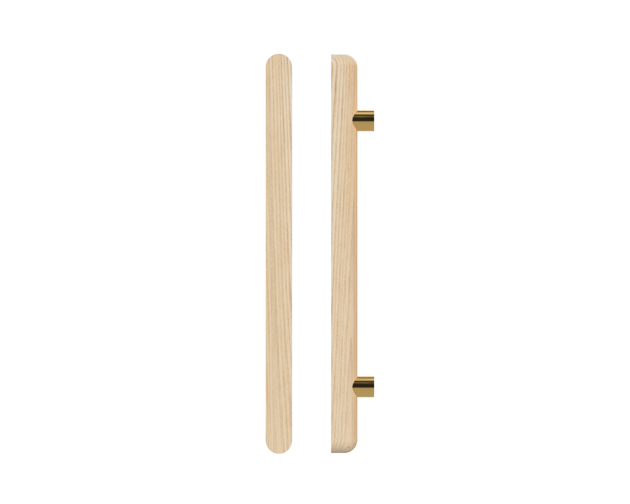 Single T12 Timber Entrance Pull Handle, Tasmanian Oak, CTC1000mm, H1200mm x 40mm x 40mm x Projection 75mm, Coated in Hard Wax (accentuates rich colours) in Tasmanian Oak / Satin Anodised Brass