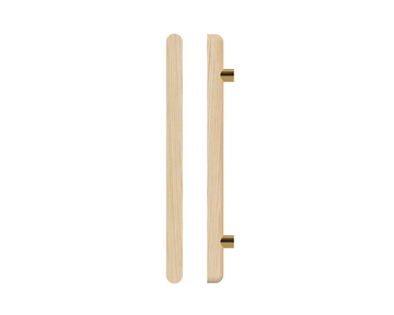 Single T12 Timber Entrance Pull Handle, Tasmanian Oak, CTC1000mm, H1200mm x 40mm x 40mm x Projection 75mm, Coated in Hard Wax (accentuates rich colours) in Tasmanian Oak / Satin Anodised Brass