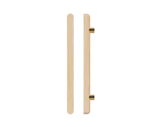 Single T12 Timber Entrance Pull Handle, Tasmanian Oak, CTC1000mm, H1200mm x 40mm x 40mm x Projection 75mm, Coated in Hard Wax (accentuates rich colours) in Tasmanian Oak / Satin Anodised Brass