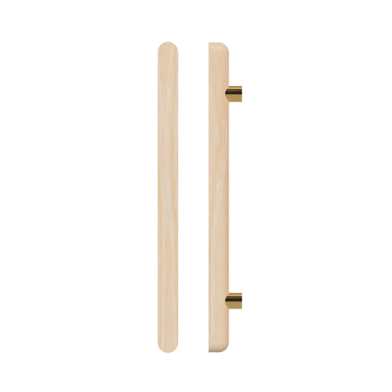 Single T12 Timber Entrance Pull Handle, Victorian Ash, CTC1000mm, H1200mm x 40mm x 40mm x Projection 75mm, Coated in Hard Wax (accentuates rich colours) in Victorian Ash / Satin Anodised Brass