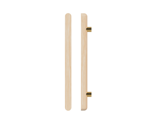 Single T12 Timber Entrance Pull Handle, Victorian Ash, CTC1000mm, H1200mm x 40mm x 40mm x Projection 75mm, Coated in Hard Wax (accentuates rich colours) in Victorian Ash / Satin Anodised Brass