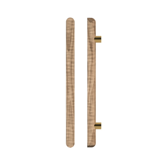 Single T12 Timber Entrance Pull Handle, American Walnut, CTC1000mm, H1200mm x Ø40mm x Projection 85mm, Coated in Hard Wax (accentuates rich colours) in Black Walnut / Satin Anodised Brass