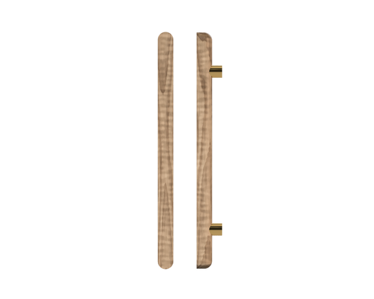 Single T12 Timber Entrance Pull Handle, American Walnut, CTC1000mm, H1200mm x Ø40mm x Projection 85mm, Coated in Hard Wax (accentuates rich colours) in Black Walnut / Satin Anodised Brass