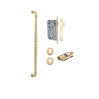Pull Handle Sarlat Brushed Gold PVD L635xW32xP72mm BP35mm CTC600mm Entrance Kit, Mortice Lock Roller Euro BG PVD CTC85mm Backset 60mm, Euro Cylinder Dual Function 5 Pin Satin Brass L65mm KA1, Escutcheon Euro Concealed Fix Round Pair BG PVD D52xP10mm in Brushed Gold PVD