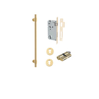 Pull Handle Helsinki Brushed Gold PVD L560xD22xP66mm BP35mm CTC450mm Ent Kit, Mortice Lock Roller Euro Brushed Gold PVD CTC85 Backset 60, Euro Cylinder Dual Func 5 Pin Satin Brass L65 KA1, Escutcheon Euro Con Fix Rnd Pair Brushed Gold PVD D52xP10mm in Brushed Gold PVD