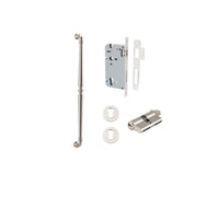 Pull Handle Sarlat Polished Nickel L635xW32xP72mm BP35mm CTC600mm Entrance Kit, Mortice Lock Roller Euro Polished Nickel CTC85mm Backset 60mm, Euro Cylinder Dual Function 5 Pin Polished Nickel L65mm KA1, Escutcheon Euro Concealed Fix Round Pair Po… in Polished Nickel