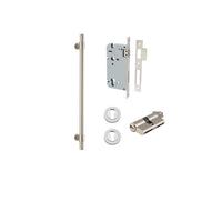 Pull Handle Helsinki Satin Nickel L560xD22xP66mm BP35mm CTC450mm Entrance Kit, Mortice Lock Roller Euro Satin Nickel CTC85mm Backset 60mm, Euro Cylinder Dual Function 5 Pin Satin Nickel L65mm KA1, Escutcheon Euro Concealed Fix Round Pair Satin Nic… in Satin Nickel