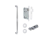 Pull Handle Sarlat Polished Chrome L485xW32xP72mm BP35mm CTC450mm Entrance Kit, Mortice Lock Roller Euro Polished Chrome CTC85mm Backset 60mm, Euro Cylinder Key Thumb 6 Pin Polished Chrome L70mm KA1, Escutcheon Euro Concealed Fix Round Pair Polish… in Polished Chrome