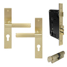 NIDO - Verge Longplate Entrance Set (KA) - Linear Knurl in Unlacquered Satin Brass