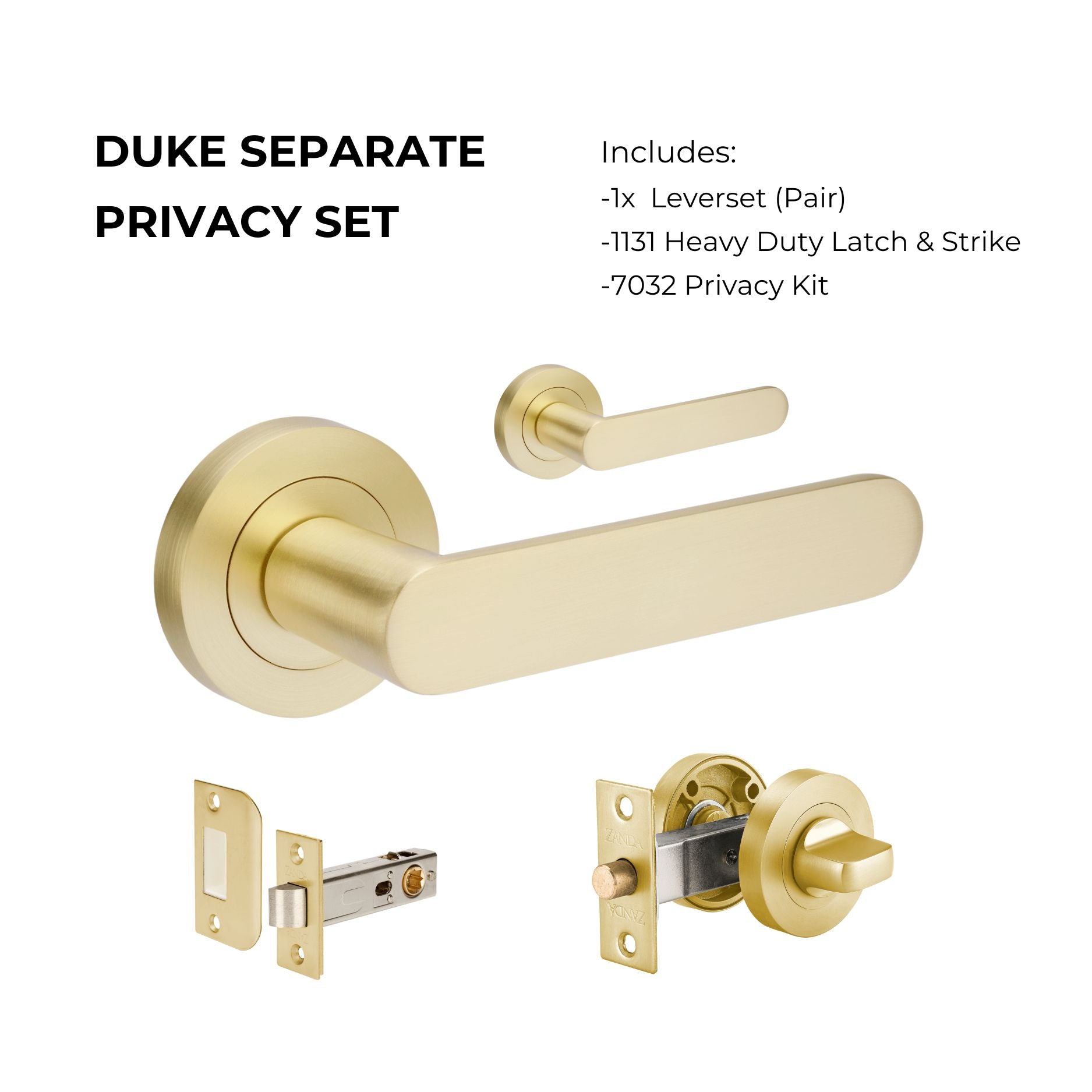Duke Separate Privacy Set, includes 1131 & 7032 privacy kit in Satin Brass