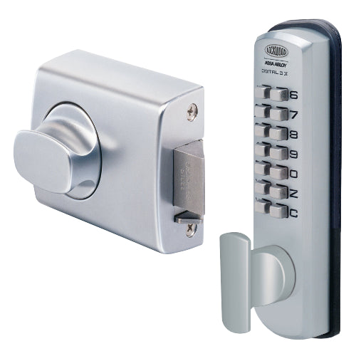 DX DIGITAL KEYPAD WITH 002 DEADLATCH WITH LEVER TP in Satin Chrome