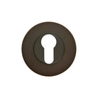 Momo EURO cylinder escutcheon set with dark bronze finish, featuring sleek round covers for door lock protection and decoration.