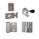 Essential Non-Concealed SCP Kit- Contains; 3x 106 RHHO Gravity Hinges, 1x 100 Lockset, 1x 101 Bumper, 1x 102 Hook & Universal Screw Fixings   in Satin Chrome