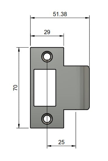 Extended T Shaped Strike - 25mm (51mm O/A) to suit AUS Mortice Locks in Black Teflon