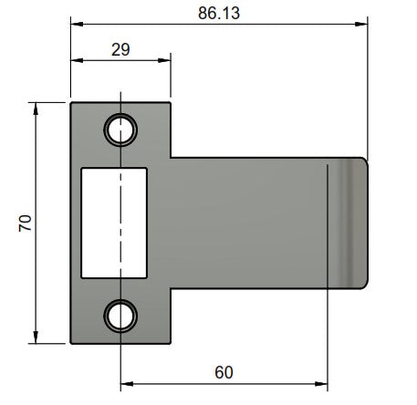 Extended T Shaped Strike - 60mm (86mm O/A) to suit AUS Mortice Locks in Satin Brass