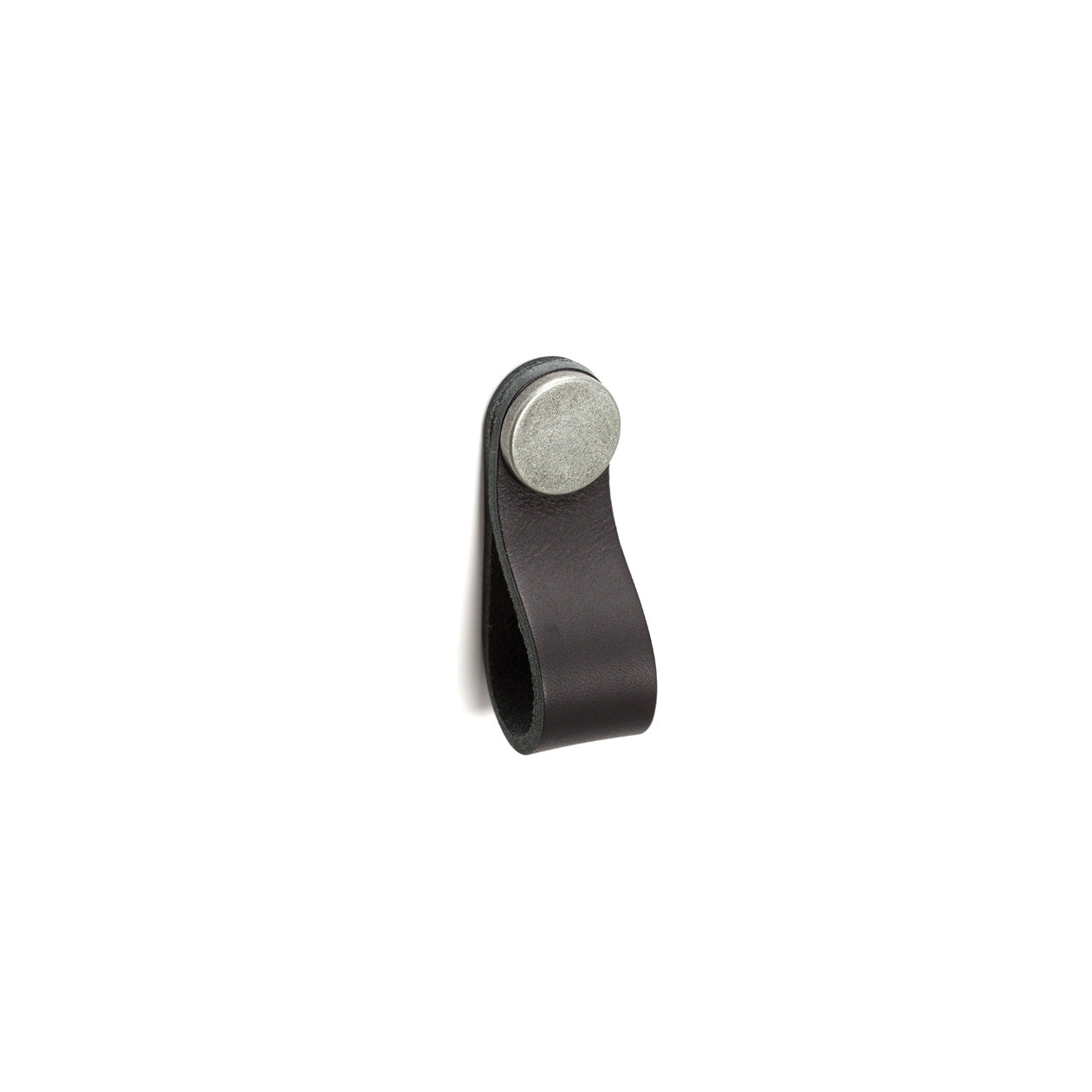 Momo FLEXA Leather Pull in black, featuring a sleek design with a polished brass finish, suitable for furniture handles.