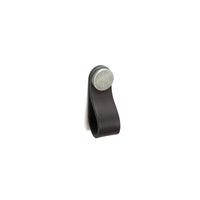 Momo FLEXA Leather Pull in black, featuring a sleek design with a polished brass finish, suitable for furniture handles.