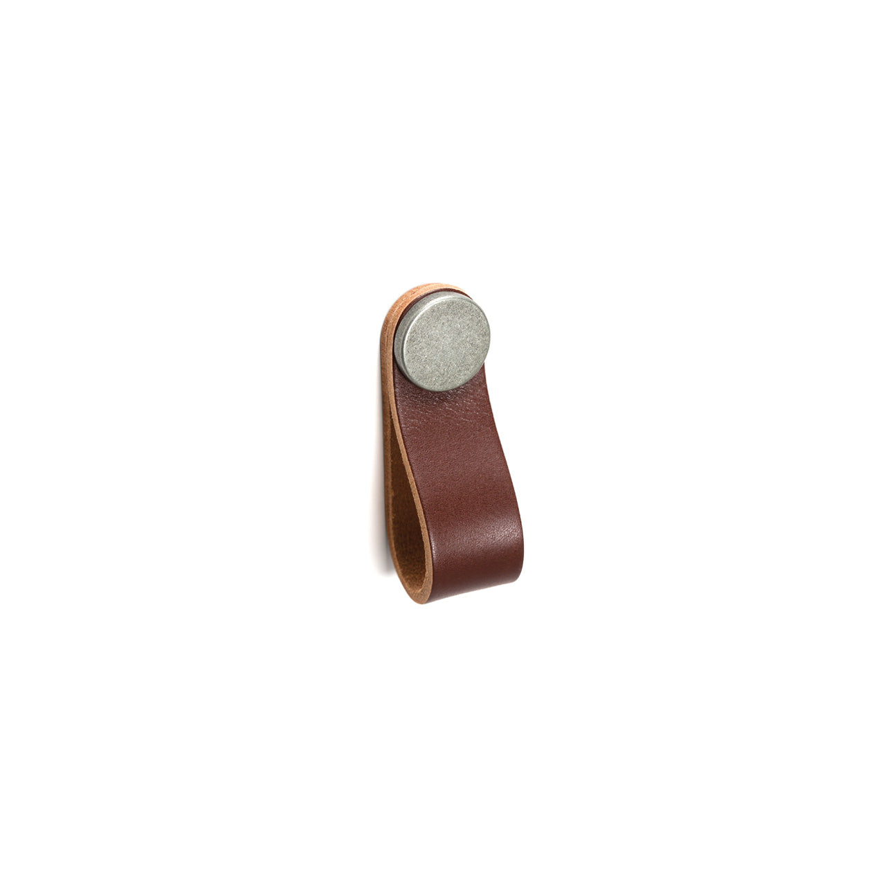 Momo FLEXA Leather Pull in dark brown with polished brass accents, designed for furniture drawer or cabinet handles.