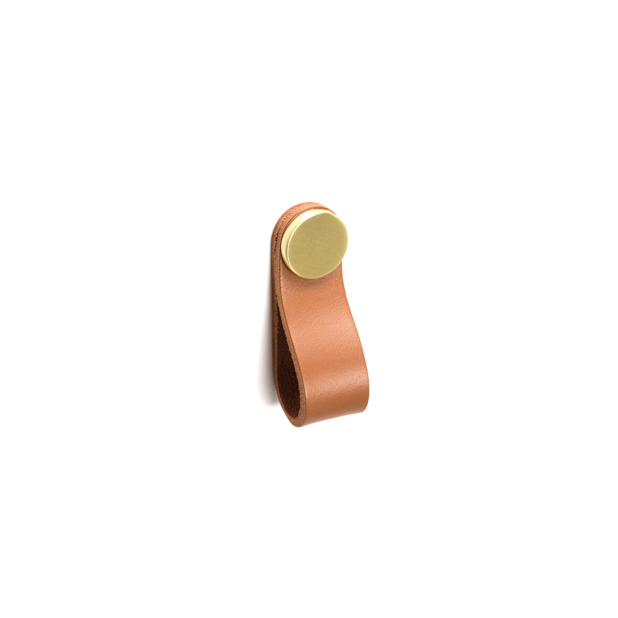 Momo FLEXA Leather Pull in light blue, showcasing a sleek, curved leather handle with metal hardware for furniture or cabinetry.