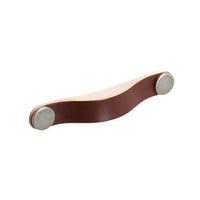 Momo FLEXA leather cabinet pull handle with dark brown leather and metal mounting hardware for stylish furniture access