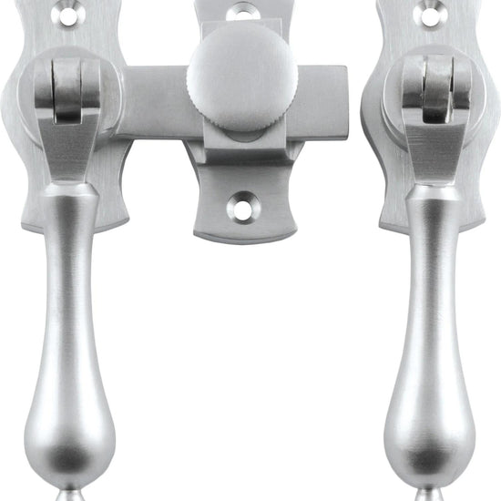 French Door Fastener Teardrop Satin Chrome Backplate H54xW29mm P31mm in Satin Chrome