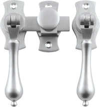 French Door Fastener Teardrop Satin Chrome Backplate H54xW29mm P31mm in Satin Chrome
