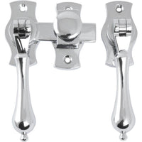 French Door Fastener Teardrop Chrome Plated Backplate H54xW29mm P31mm in Chrome Plated