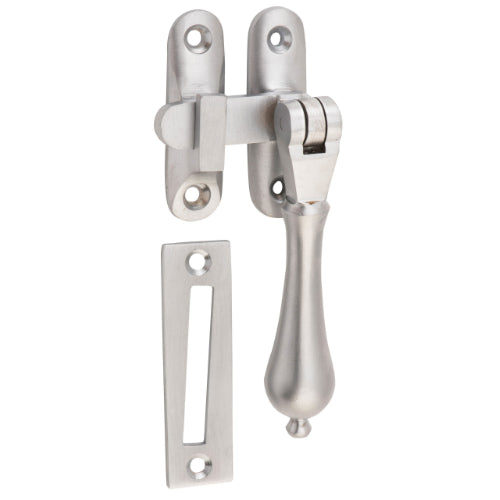 Casement Fastener Teardrop Long Throw Satin Chrome W50xP30mm Drop 95mm in Satin Chrome