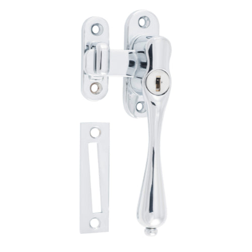 Casement Fastener Locking Teardrop Right Hand Chrome Plated W28xP34mm Drop 115mm in Chrome Plated