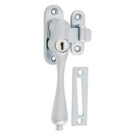 Casement Fastener Locking Teardrop Left Hand Satin Chrome W28xP34mm Drop 115mm in Satin Chrome
