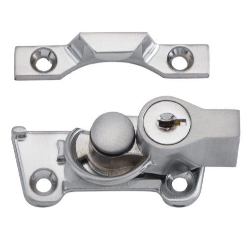 Sash Fastener Locking Wide Base Zinc Alloy Satin Chrome L64xW38xH30mm in Satin Chrome