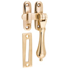 Casement Fastener Teardrop Long Throw Unlacquered Polished Brass W50xP30mm Drop 95mm in Unlacquered Polished Brass