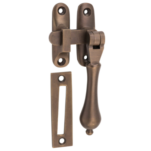 Casement Fastener Locking Teardrop Left Hand Antique Brass W28xP34mm Drop 115mm in Antique Brass