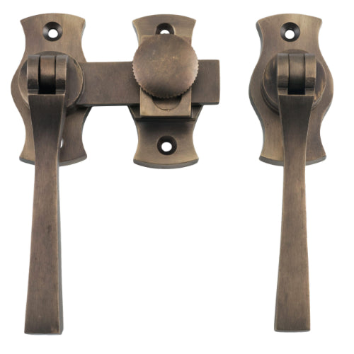 French Door Fastener Square Antique Brass Backplate H54xW29mm P31mm in Antique Brass