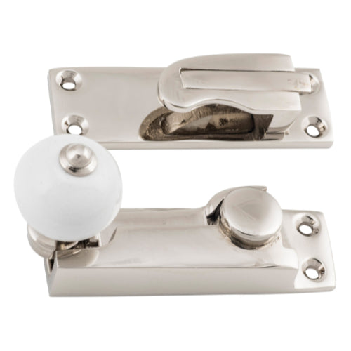 Sash Fastener Porcelain Ball Polished Nickel L73xW26mm in Polished Nickel