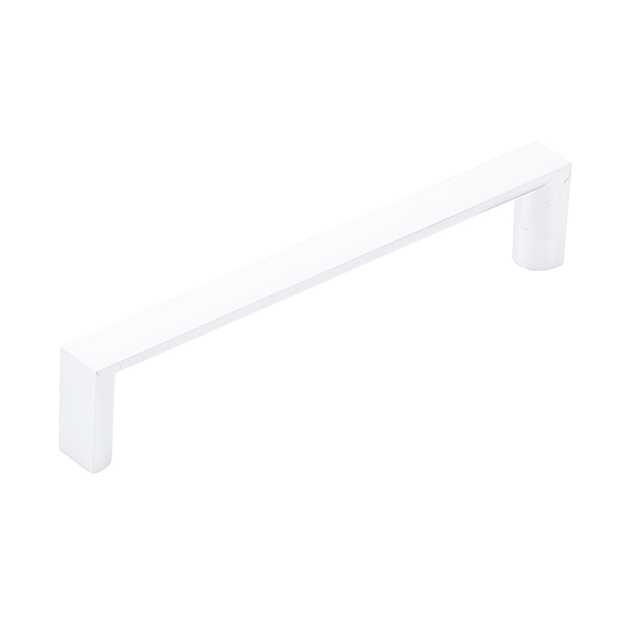 Momo DALLAS D cabinet pull handle in white with gold accents, sleek modern design, mounted on a cabinet door.