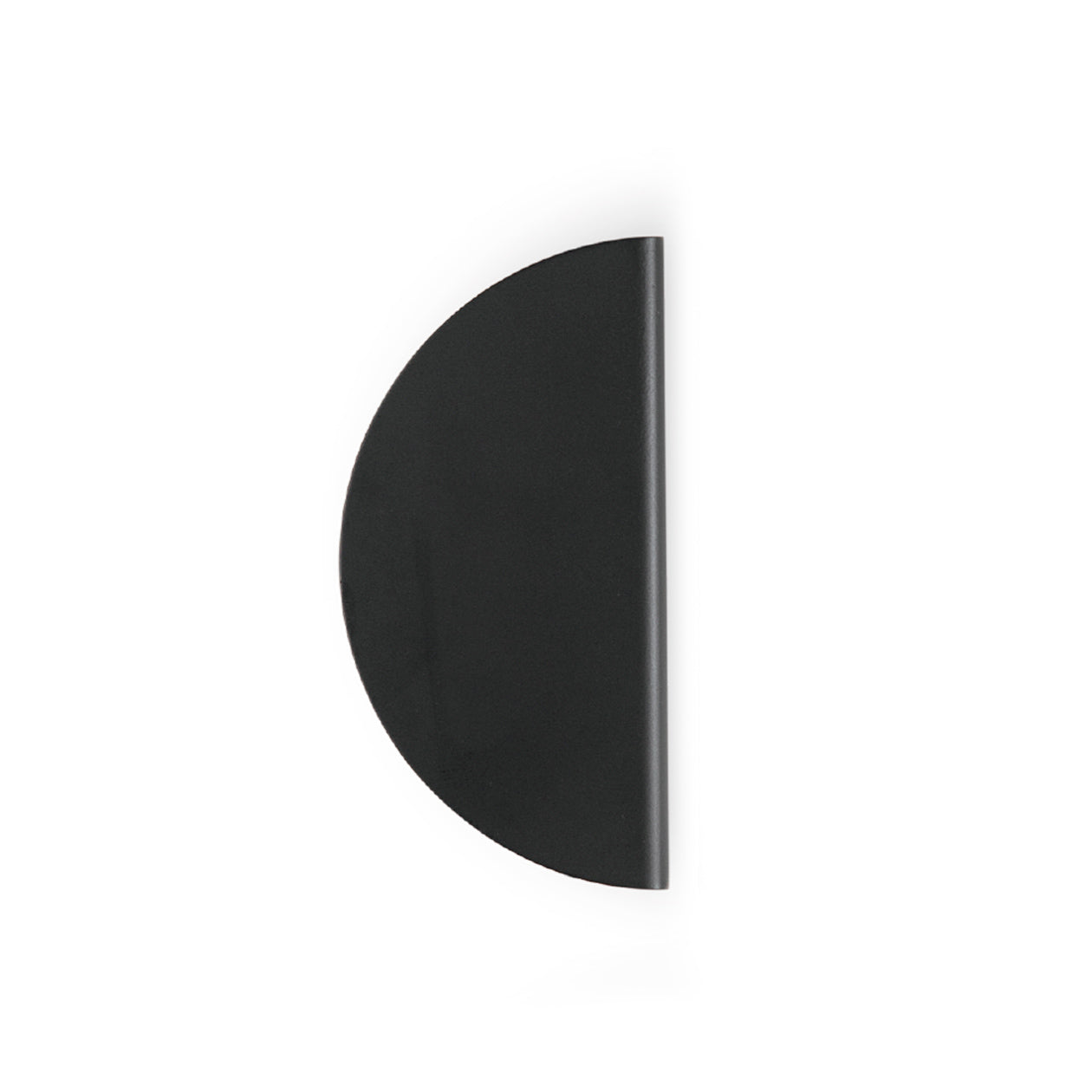 Momo SOLA half round lip pull handle in matte black finish, showing smooth metal surface and mounting holes for furniture drawer or cabinet.