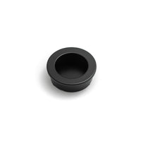 Castella round flush pull handle, 40mm diameter, with a sleek, polished finish, designed for cabinet or furniture doors.