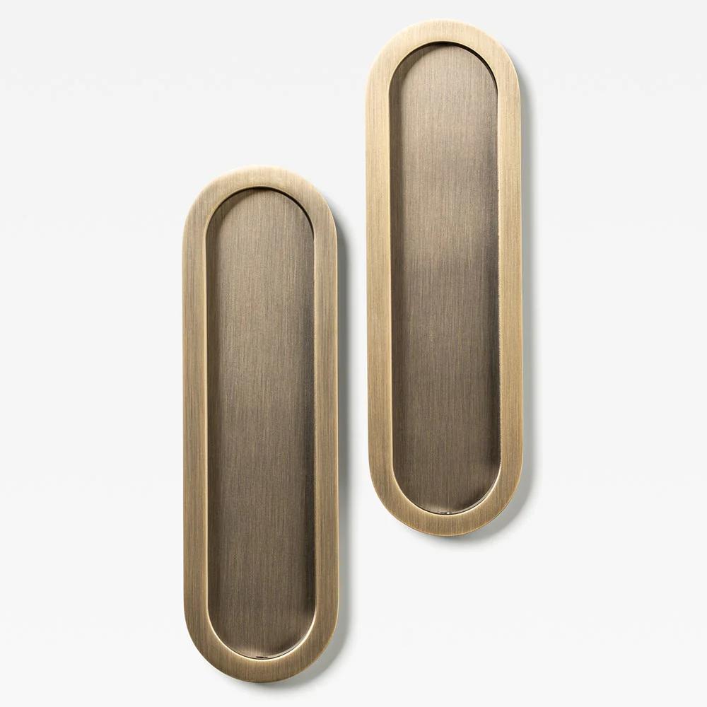 Oval Flush Pull Aged Brass 220mm Set in Aged Brass