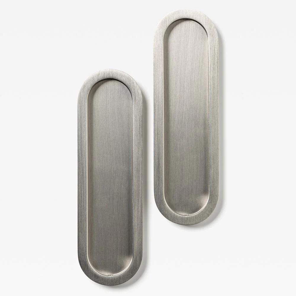 Oval Flush Pull Nickel 220mm Set in Nickel