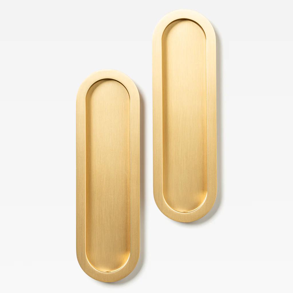 Oval Flush Pull Brass 220mm Set in Brass