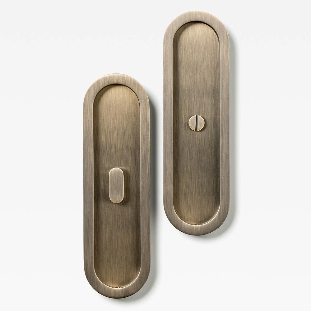 Oval Flush Pull Privacy Aged Brass (mid-late 2025) 220mm Set in Aged Brass