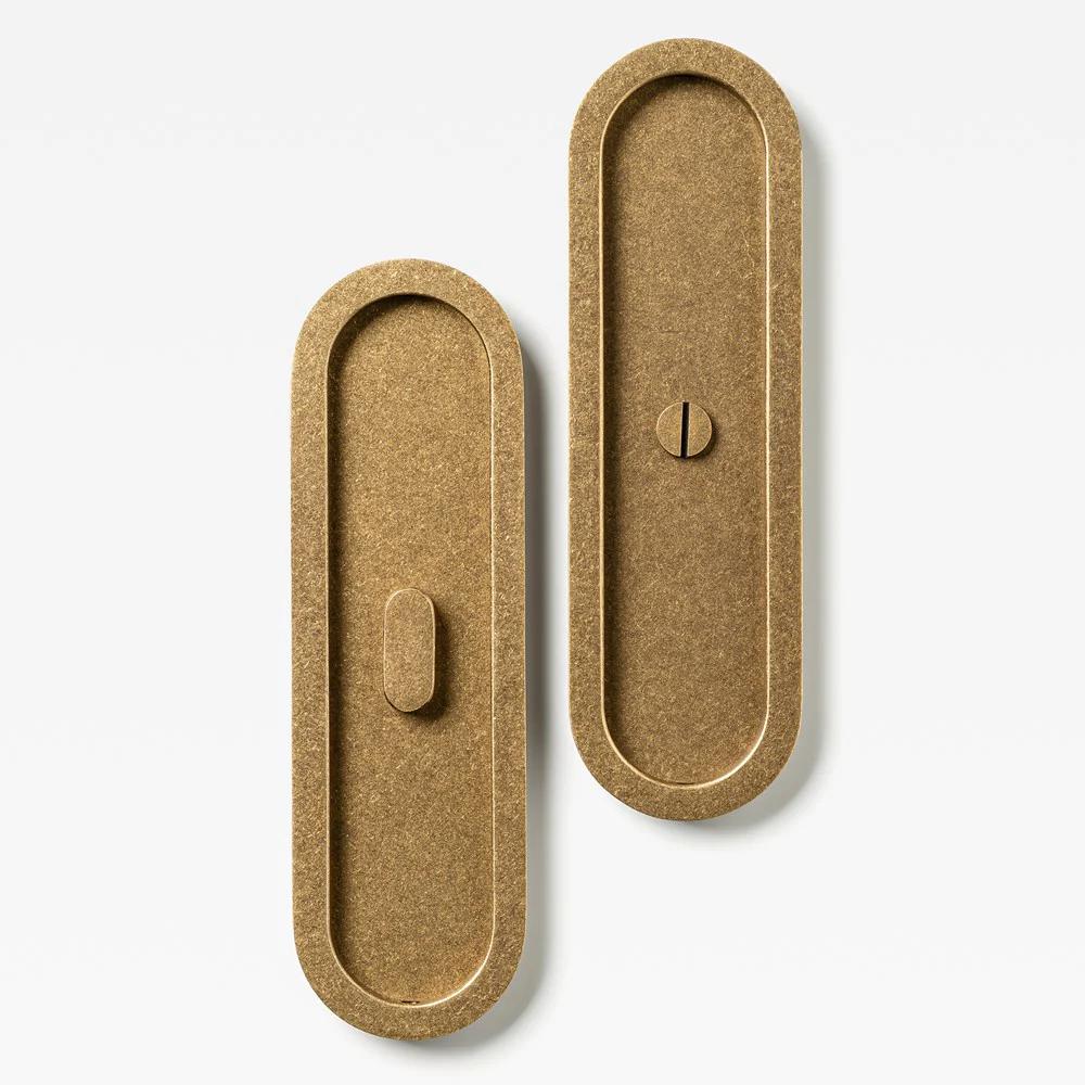 Oval Flush Pull Privacy Tumbled Brass (mid-late 2025) 220mm Set in Tumbled Brass