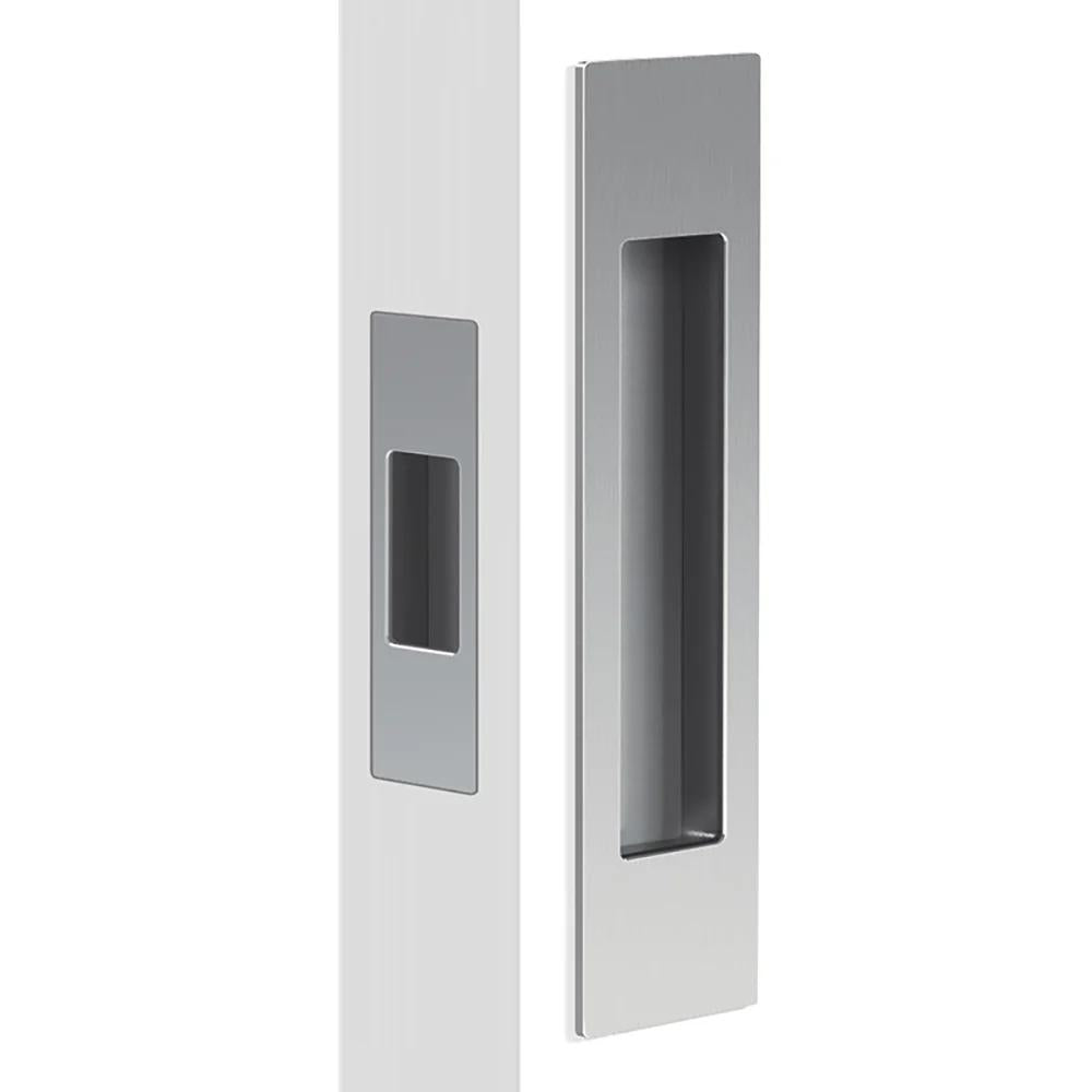 Mardeco Complete Sliding Door Flush Pull Set with End Pull, H190mm x W45mm x D12mm, Face depth 2mm in Satin Chrome