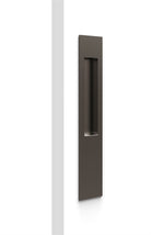 Mardeco long plate flush pull handle in bronze finish, mounted on a door with a sleek, modern design.