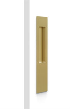 Mardeco long plate flush pull handle in brushed finish, mounted on a modern cabinet or drawer front.