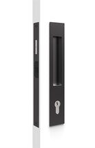 Mardeco flush pull euro sliding door lockset in black with sleek handle and lock mechanism for secure sliding doors.