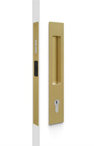 Mardeco flush pull euro sliding door lockset with silver finish, featuring sleek handle and lock mechanism for modern interior doors