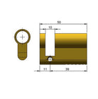Mardeco sliding door cylinder lock with key, silver finish, designed for secure door access and smooth operation.